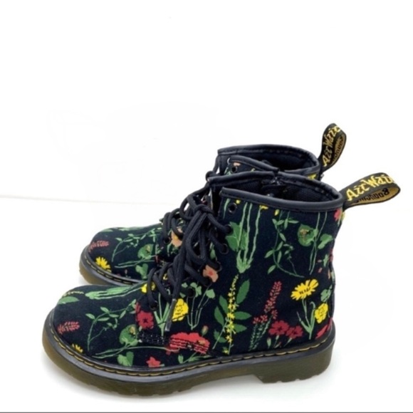 DR.MARTENS Juniors 1460 Wild Botanics Floral Fine Canvas Moto Boot Black Size 2J - Picture 6 of 11
